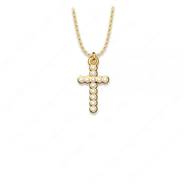 Necklace silver 925 yellow gold plated with cross and pearls