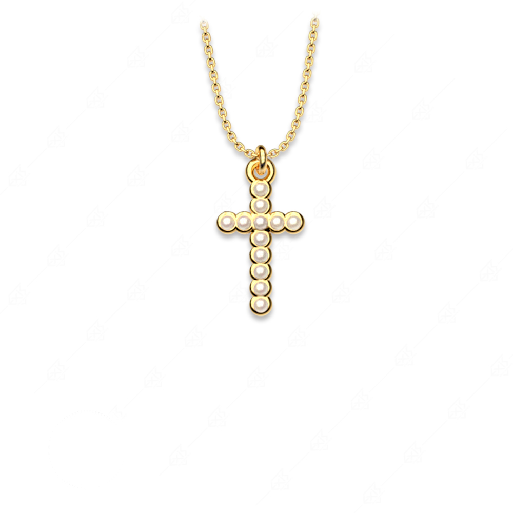 Necklace silver 925 yellow gold plated with cross and pearls