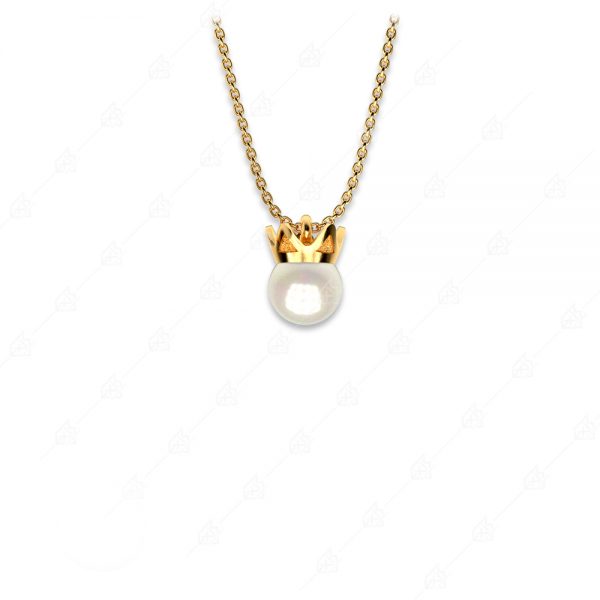 Pearl necklace with 925 silver gold plated crown