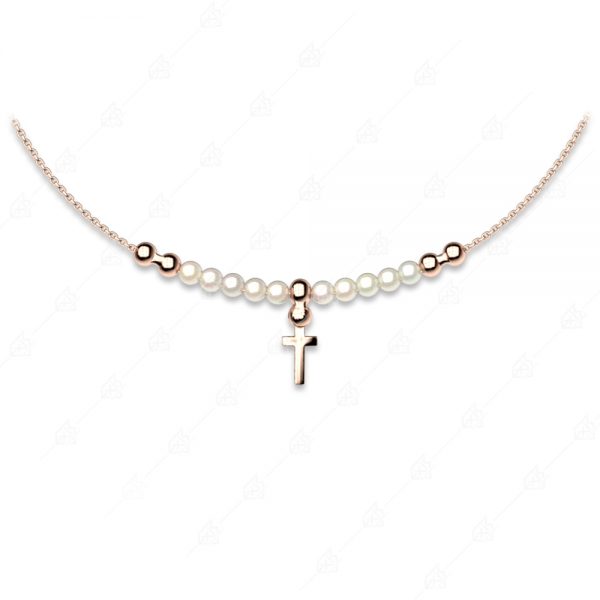 Necklace with distinctive pearls and cross 925 silver gold plated