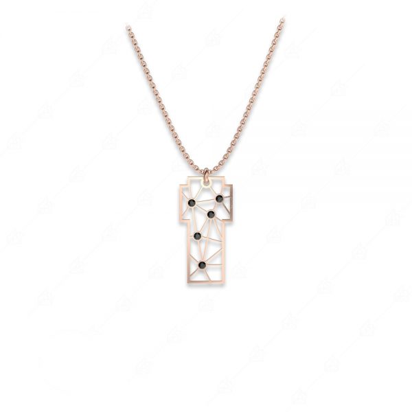 Necklace perforated elongated cross silver 925 rose gold plated