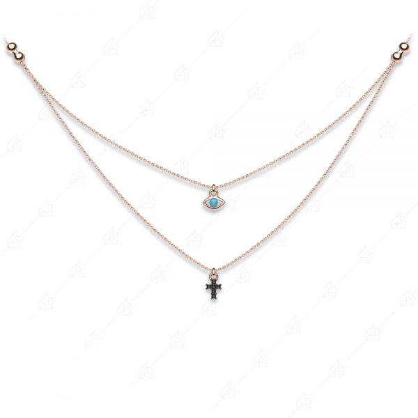 Double necklace with eye and cross silver 925 rose gold plated