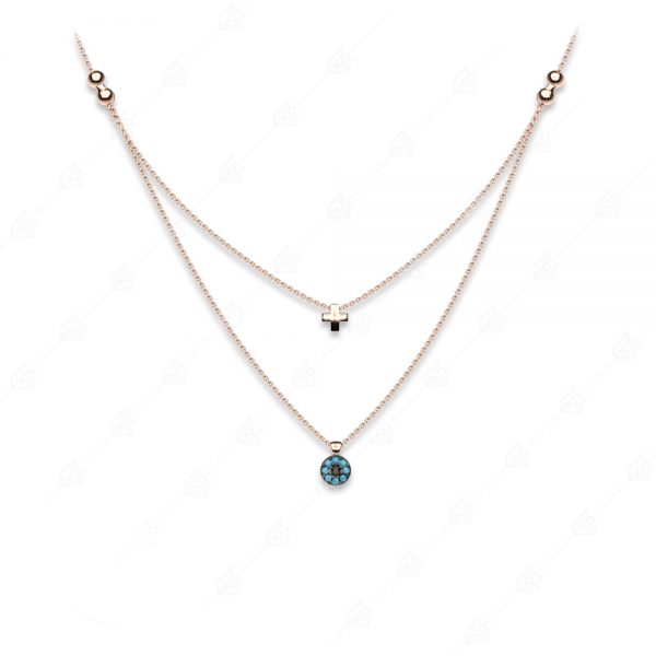 Double necklace with cross and target eye 925 silver gold plated
