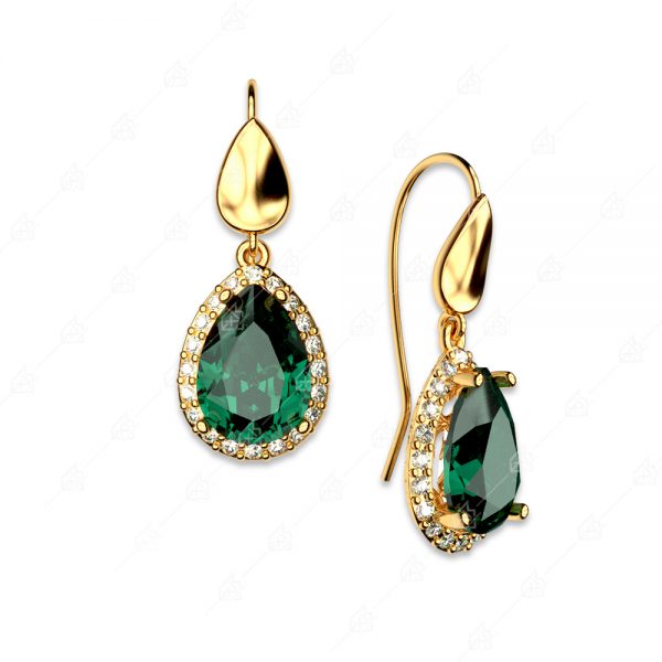 Earrings with green tear silver 925 gold plated