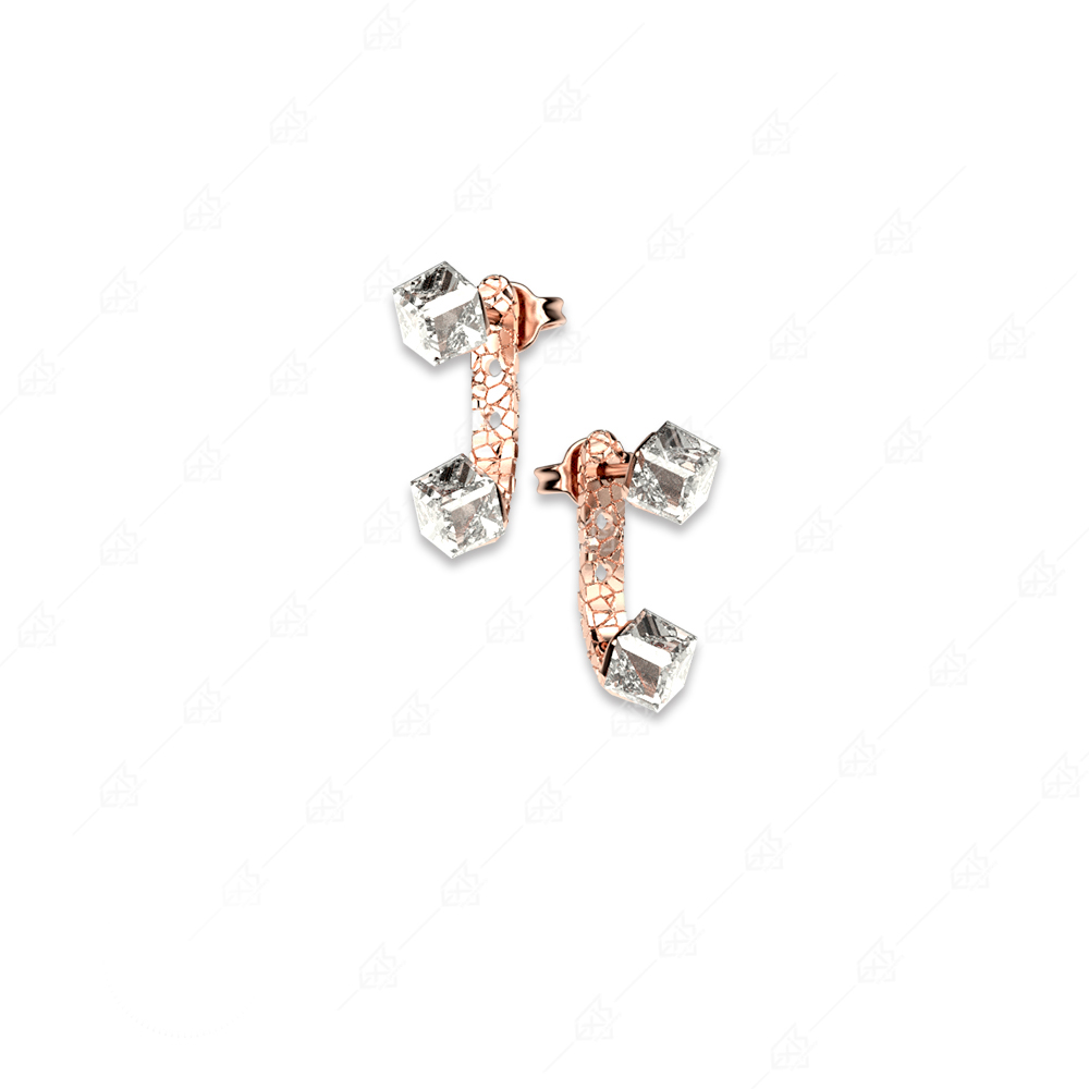 Σκουλαρίκια με λευκά κυβάκια ασήμι 925 ροζ επιχρυσωμένο