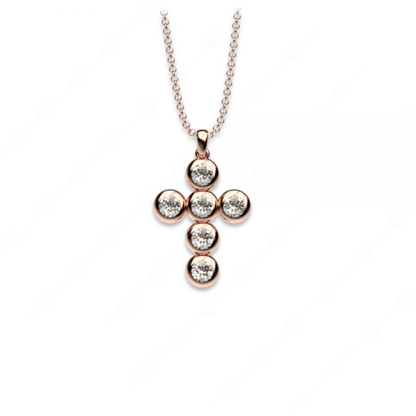 Cross necklace with round white crystals silver 925 rose gold plated