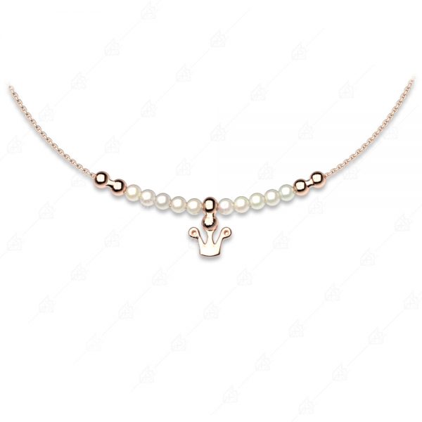 Necklace with discreet pearls and 925 silver gold plated crown