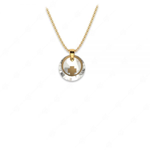 Round crystal necklace with silver cross 925 yellow gold plated