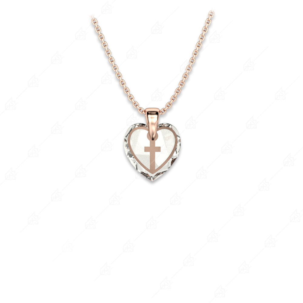 Κολιέ κρύσταλλο καρδιά με σταυρό ασήμι 925 ροζ επιχρυσωμένο
