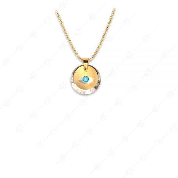 Eye necklace with round crystal silver 925 yellow gold plated