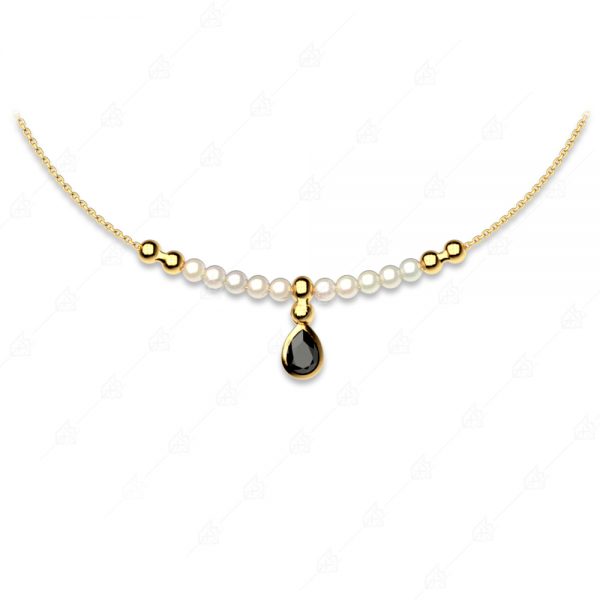 Necklace with discreet pearls and tear silver 925 gold plated