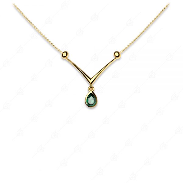 Special necklace with green tear silver 925 yellow gold plated