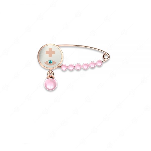 Pink safety pin with cross and 925 silver eye