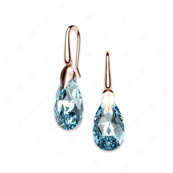 Earrings big tear blue silver 925 rose gold plated