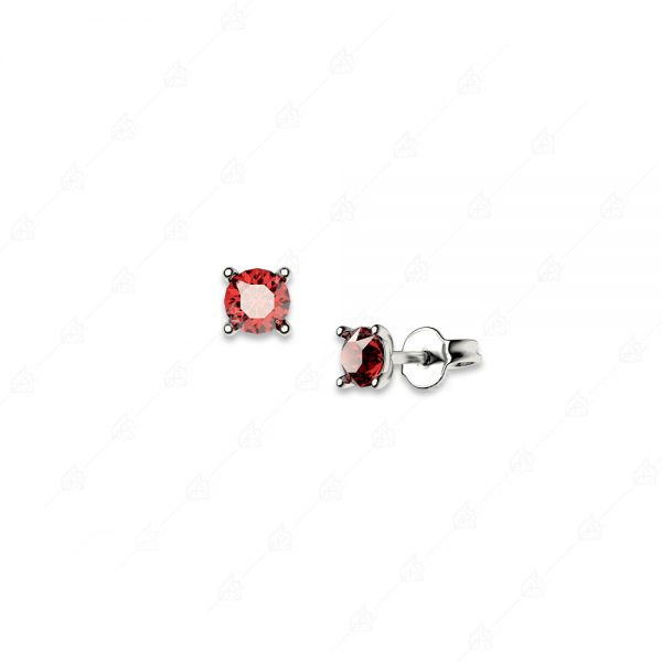 Earrings small single stone red silver 925