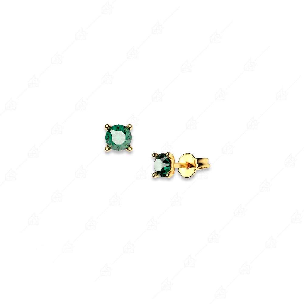 Earrings small single stone green silver 925 yellow gold plated