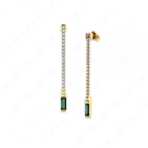 Elegant earrings with green sequins silver 925 yellow gold plated
