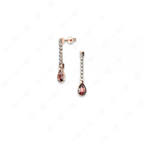 Κομψά σκουλαρίκια με κόκκινα δάκρυα ασήμι 925 ροζ επιχρυσωμένο