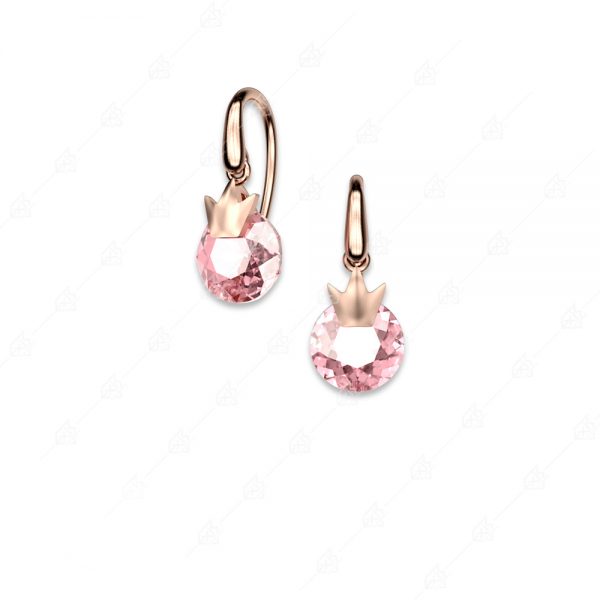 Earrings with pink round crystal and 925 silver crown