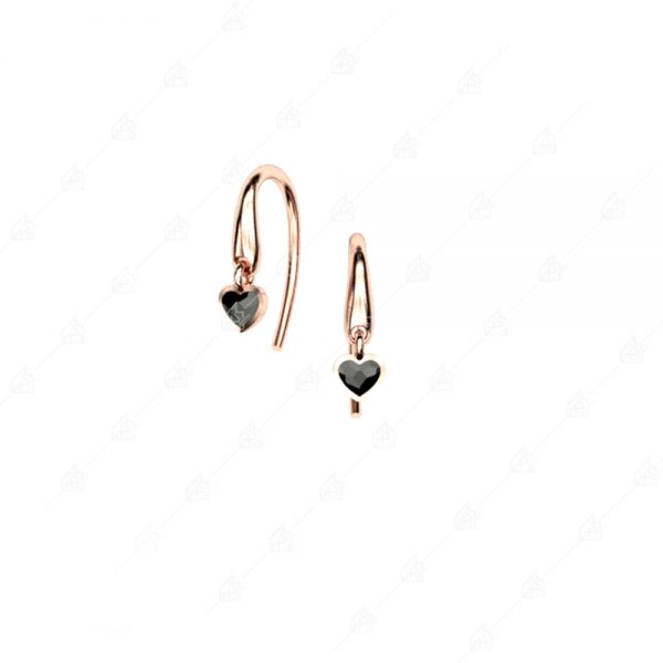 Διακριτικά σκουλαρίκια με μαύρες καρδιές ασήμι 925 ροζ επιχρυσωμένο