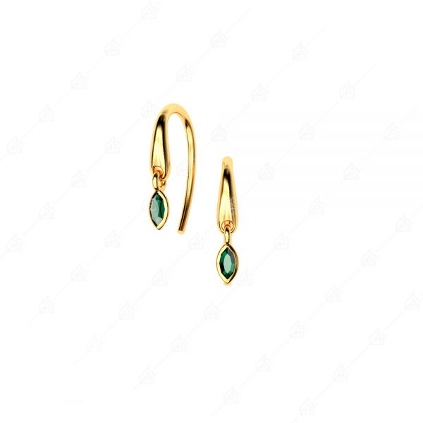 Discreet earrings with green navels silver 925 yellow gold plated