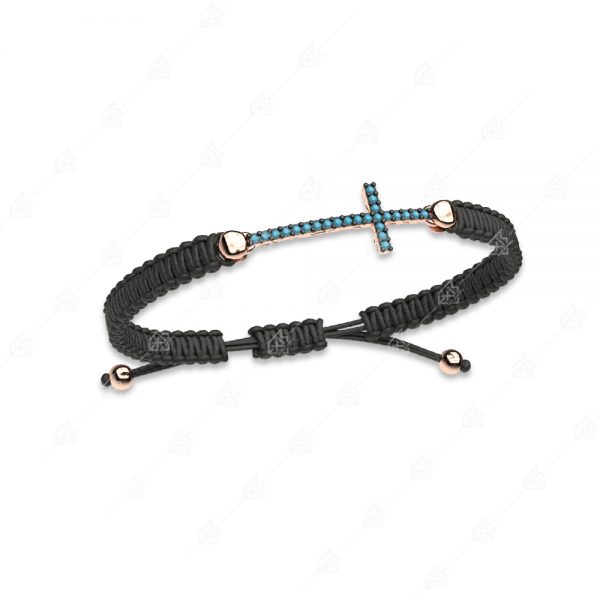 Macrame silver bracelet 925 with turquoise cross