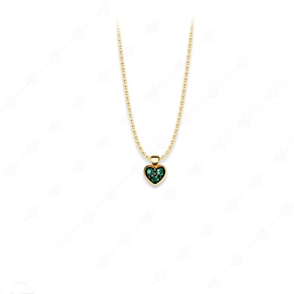 Distinctive necklace with green heart silver 925 yellow gold plated