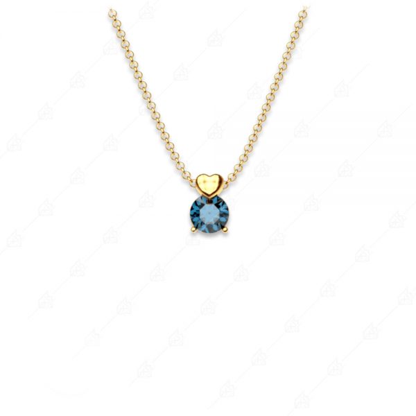 Single stone necklace with silver heart 925 yellow gold plated