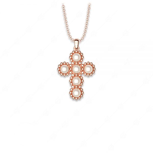 Cross necklace with pearls silver 925 rose gold plated